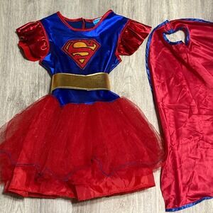 Supergirl Costume‎ Dress Cape Girls Kids Superhero Halloween Cosplay Small